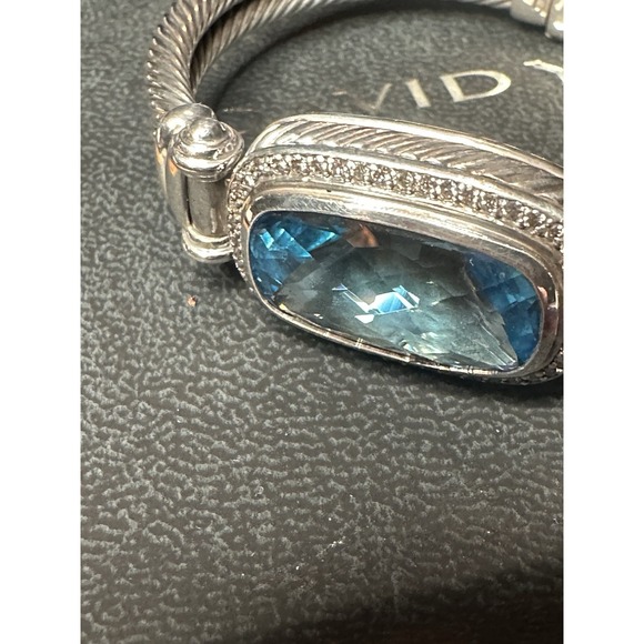 Rare David Yurman 925 Blue Topaz & Diamond Cable Gemstone Albion Bangle Bracelet - Picture 2 of 16